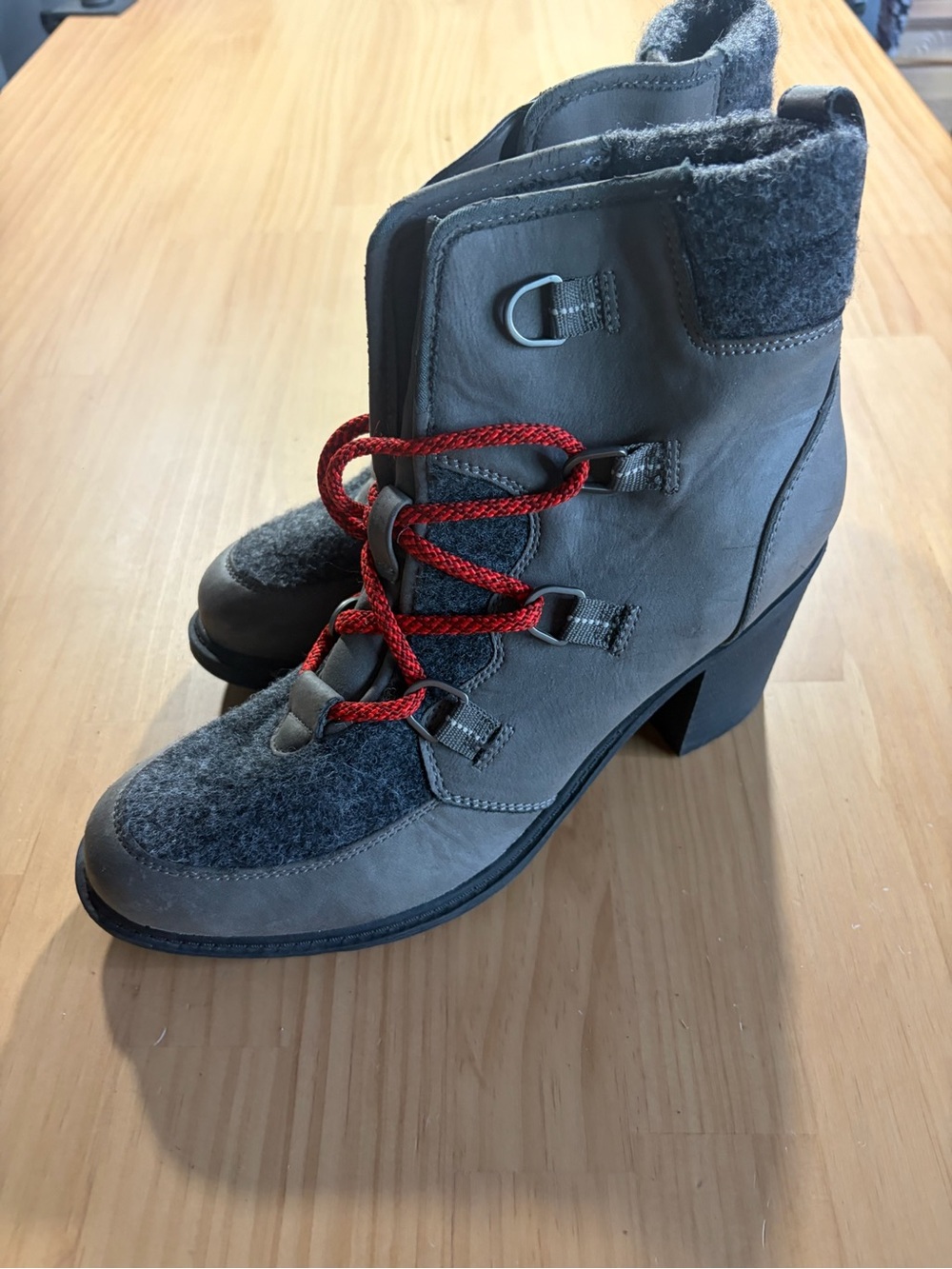 Gray Suede & Wool Lace-Up Block Heel Boot A5